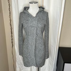 Hooded, snap front cardigan